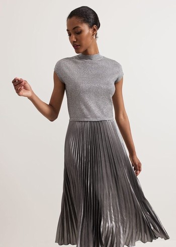 Phase Eight Jayla Metallic Dress Silver Australia | BI3420896